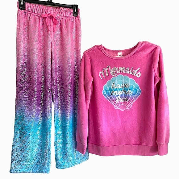 Justice Mermaid Fleece Pajama Set NWOT Size L Pants / XL Pullover Pink Blue - Picture 1 of 7